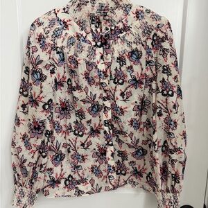 Derek Lam Floral Blouse - Cream, Blue, Red